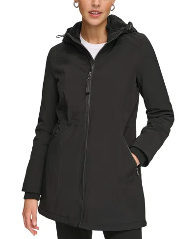 Calvin Klein Women's Hooded Faux-fur-lined Anorak Raincoat In Black