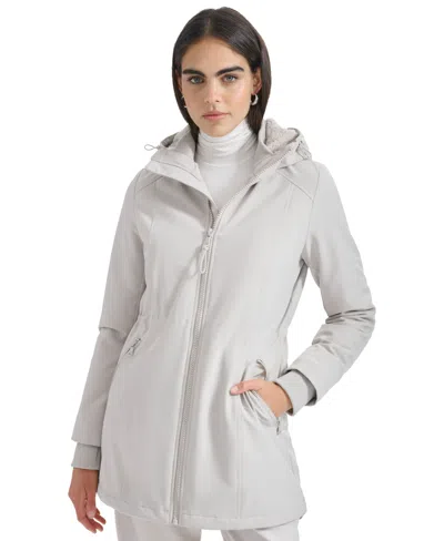 Calvin Klein Womens Hooded Faux-fur-lined Anorak Raincoat In Oyster