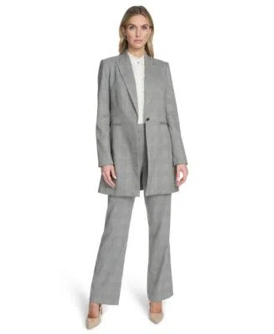 Calvin Klein Womens Houndstooth One Button Jacket Long Sleeve Blouse Modern Fit Pants In Gray