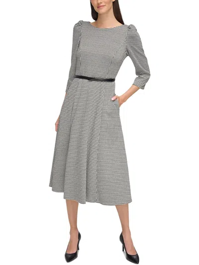 Calvin Klein Womens Houndstooth Polyester Wear To Work Dress In Grey