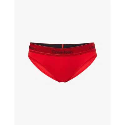 Calvin Klein Womens  Icon Branded Cotton And Modal-blend Bikini Briefs In Red