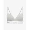 Calvin Klein Womens  Icon Branded Cotton And Modal-blend Plunge Bra In White