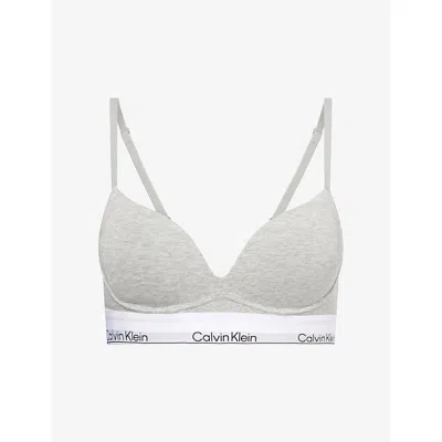 Calvin Klein Womens  Icon Branded Cotton And Modal-blend Plunge Bra In White