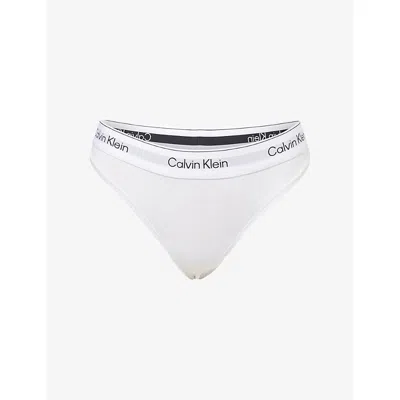 Calvin Klein Womens  Icon Branded Cotton And Modal-blend Thong In White