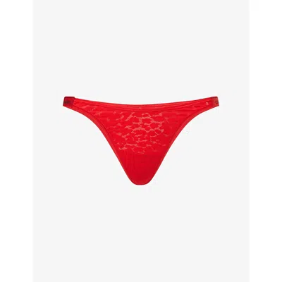Calvin Klein Womens  Icon Stretch-lace Thong In Red
