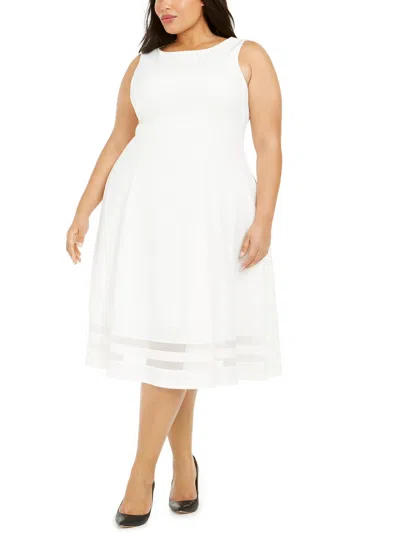Calvin Klein Womens Illusion Knee Length Fit & Flare Dress In Cream