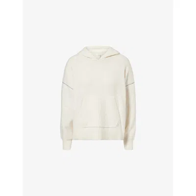 Calvin Klein Womens Ivory Oversized Contrast-seam Plush-terry Hoody In White
