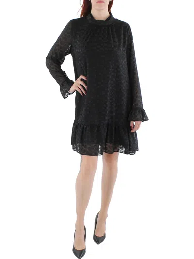 Calvin Klein Womens Jacquard Mock-neck Shift Dress In Black