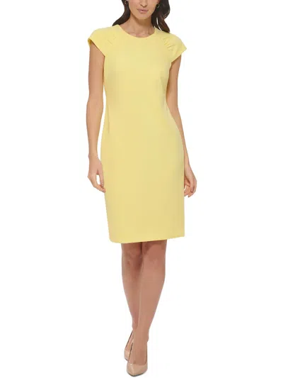 Calvin Klein Womens Knee Length Cap Sleeve Sheath Dress In Yellow