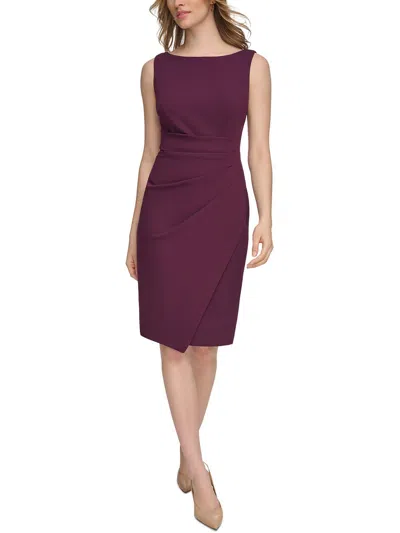 Calvin Klein Womens Knee Length Gathered Sheath Dress In Purple