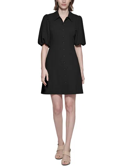 Calvin Klein Womens Knit Balloon Sleeves Shirtdress In Black