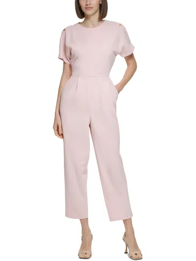 Calvin Klein Womens Knit Pleated Jumpsuit In Pink