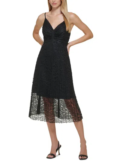 Calvin Klein Womens Lace Floral Midi Dress In Black