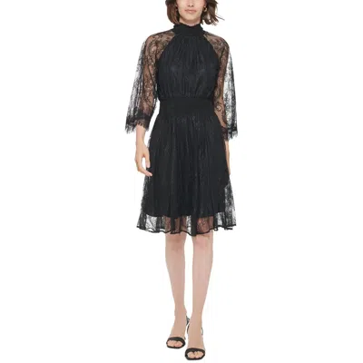 Calvin Klein Womens Lace High Neck Midi Dress In Black