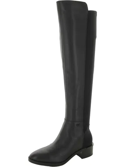 Calvin Klein Womens Leather Mixed Media Over-the-knee Boots In Black