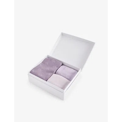 Calvin Klein Womens Brand-logo Pack Of Four Crew Cotton-blend Socks Lilac Combo