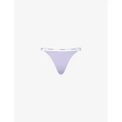 Calvin Klein Womens Lilac Quartz Ribbed Cotton-blend String Thong