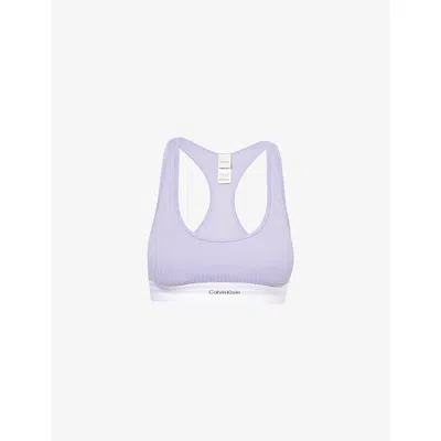 Calvin Klein Womens Lilac Quartz Scoop-neck Modal Ribbed Cotton-blend Bralette Xl
