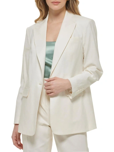 Calvin Klein Womens Linen Blend Long Sleeves One-button Blazer In White