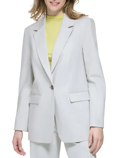 Calvin Klein Womens Linen Blend Suit Separate One-button Blazer In Gray