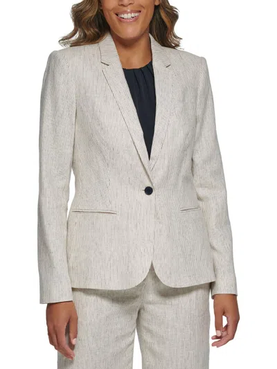 Calvin Klein Womens Linen Business One-button Blazer In Multi