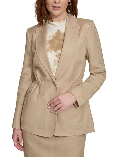 Calvin Klein Womens Linen Cinched One-button Blazer In Nomad