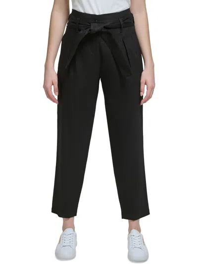 Calvin Klein Womens Linen High Waist Cropped Pants In Black