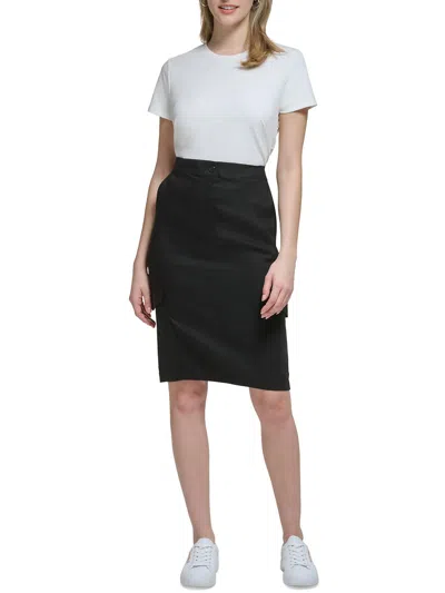 Calvin Klein Womens Linen Knee Length Midi Skirt In Black
