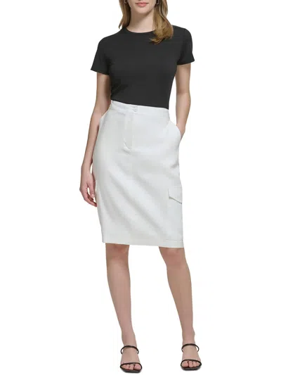 Calvin Klein Womens Linen Knee Length Midi Skirt In White
