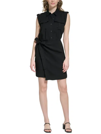 Calvin Klein Womens Linen Shirtdress In Black
