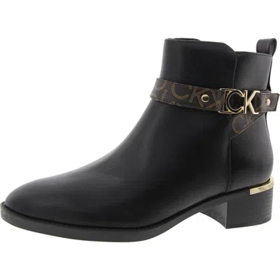 Calvin Klein Womens Logo Faux Leather Ankle Boots