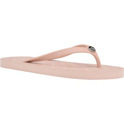 Calvin Klein Womens Logo Manmade Flip-flops In Pink