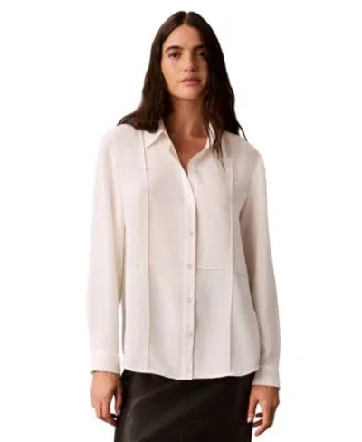 Calvin Klein Womens Long Sleeve Collared Neck Shirt In White
