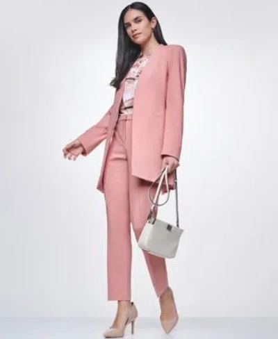 Calvin Klein Womens Long Sleeve Open Front Blazer Mid Rise Ankle Length Tapered Pants Crewneck Sleeveless Blouse  In Pink