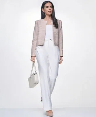 Calvin Klein Womens Long Sleeve Open Front Jacket Square Neck Sleeveless Top Modern Fit Mid Rise Pants In White