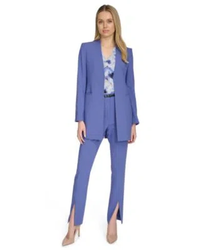 Calvin Klein Womens Lux Open Front Blazer Front Slit Slim Leg Pants In Future Dusk