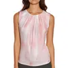 Calvin Klein Tunic Top Womens Silver Pink Printed Pleat-neck Sleeveless Fts1102 In Pink