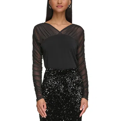 Calvin Klein Womens Mesh Double V Blouse In Black