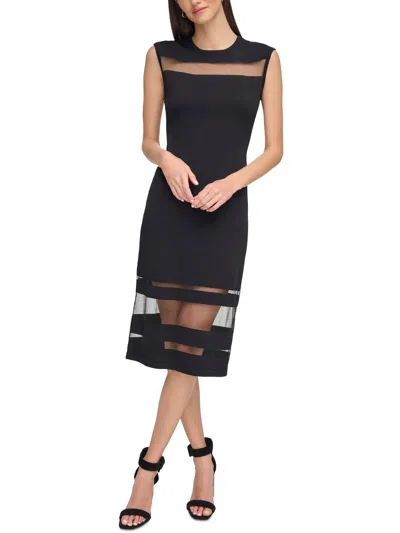 Calvin Klein Womens Mesh Inset Rayon Sheath Dress In Black