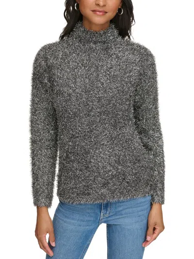 Calvin Klein Womens Metallic Eyelash Mock Turtleneck Sweater In Multi