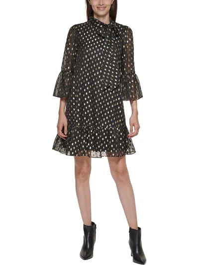 Calvin Klein Womens Metallic Mini Shift Dress In Black