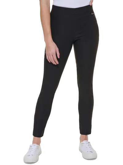 Calvin Klein Womens Mid-rise Embellished Ankle Pants In Black