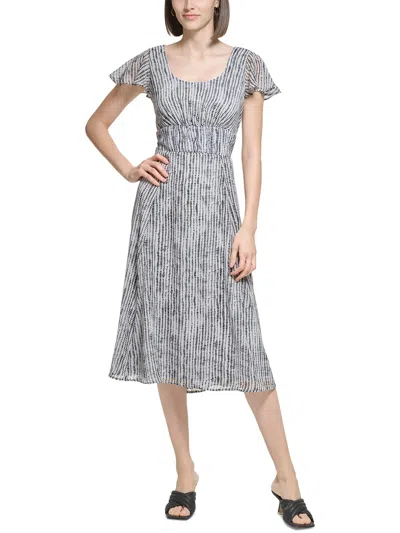 Calvin Klein Womens Midi Flutter Sleeves Midi Dress In Gray
