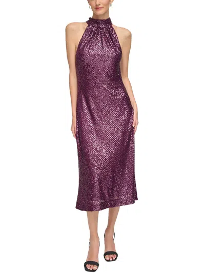 Calvin Klein Womens Midi Halter Cocktail And Party Dress In Purple