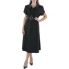 Calvin Klein Puff-sleeve Belted Midi Dress In Black