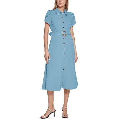 Calvin Klein Women's Tulip-sleeve Midi Shirtdress In Bayou