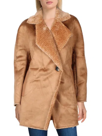 Calvin Klein Womens Midi Warm Faux Fur Coat In Brown
