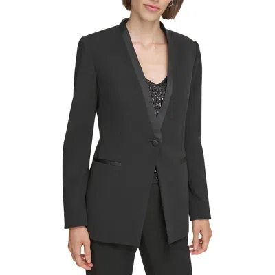 Calvin Klein Womens Collarless Jacquard Blazer Slim Leg Ankle Pants In Black