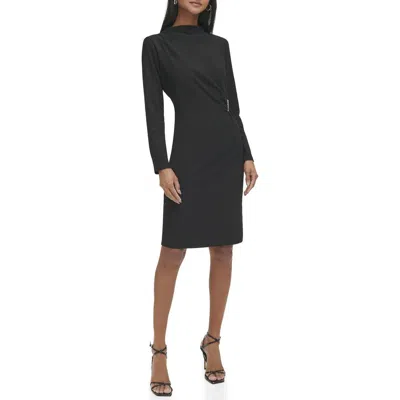 Calvin Klein Womens Mock Neck Calf Midi Dress In Black