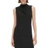 Calvin Klein Womens Mock Neck Pleated Pullover Top In Black